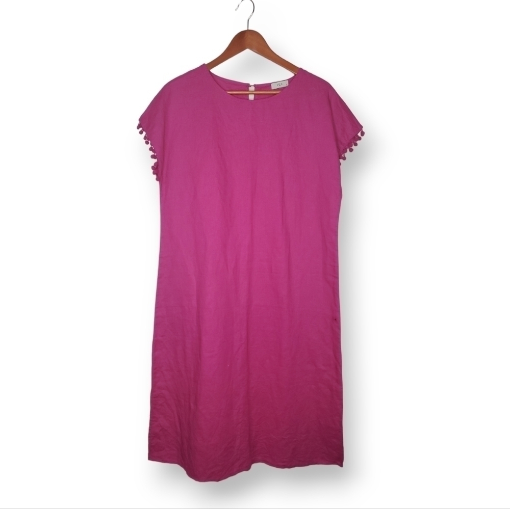 Vld Victoria Leland Designs Fushia Linen Blend Dress Size L